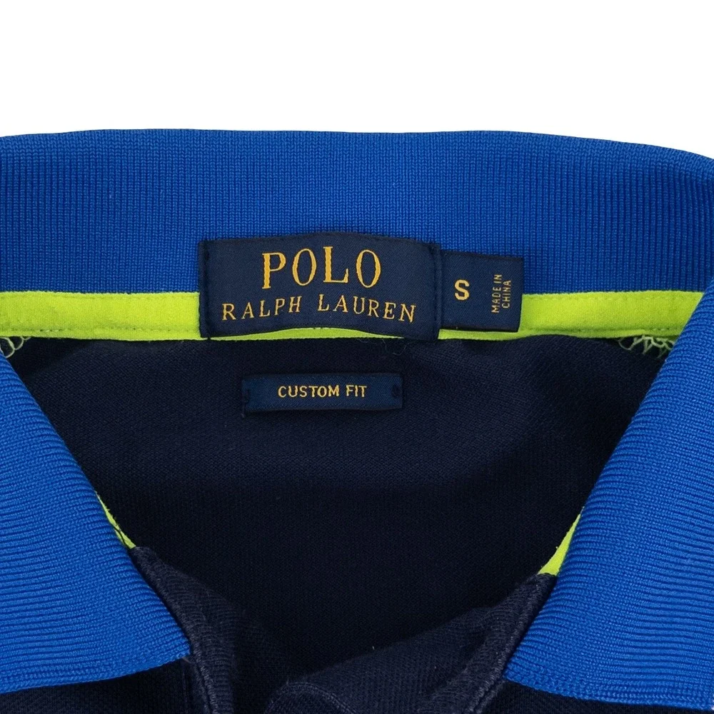 Polo Ralph Lauren Mens Small Polo Shirt Navy Blue US Open 2015 Colorblock Tennis